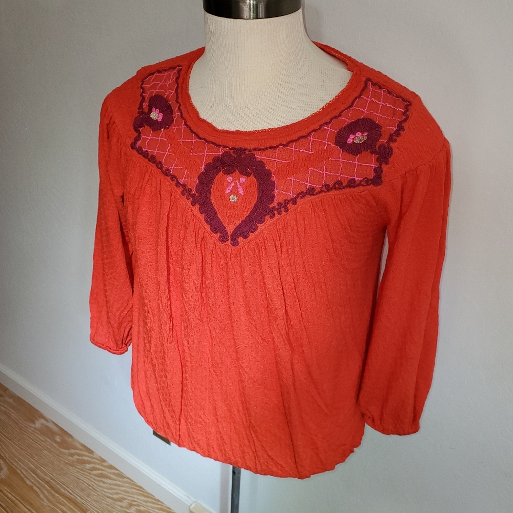 S Max Studio Red Top with Purple Tonal Stitching